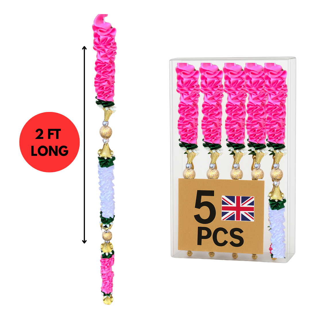 Pink Satin Ribbon Garland TSP4 - Small Artificial Garlands - 5 Pack (2ft) | Indian & Pakistani Wedding, Haldi, Mehndi, Dholki, Sangeet & Festival Hanging Décor