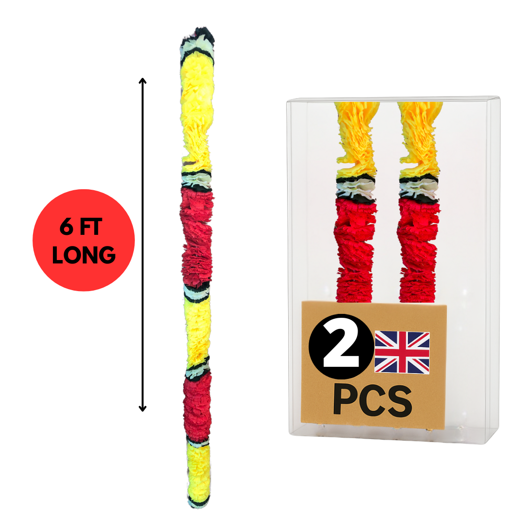 Red & Yellow Fluffy Artificial Flowers Deluxe Garlands MX004 – 2 Pack (6ft) | Indian & Pakistani Wedding, Haldi, Mehndi, Dholki, Sangeet & Festival Hanging Décor