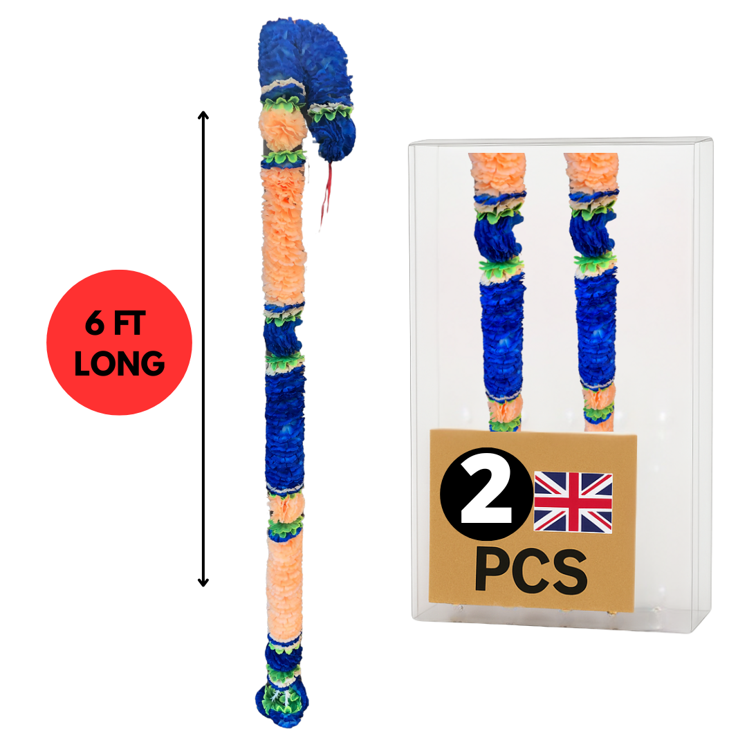 Royal Blue & Peach Fluffy Artificial Flowers Deluxe Garlands MX012 – 2 Pack (6ft) | Indian & Pakistani Wedding, Haldi, Mehndi, Dholki, Sangeet & Festival Hanging Décor