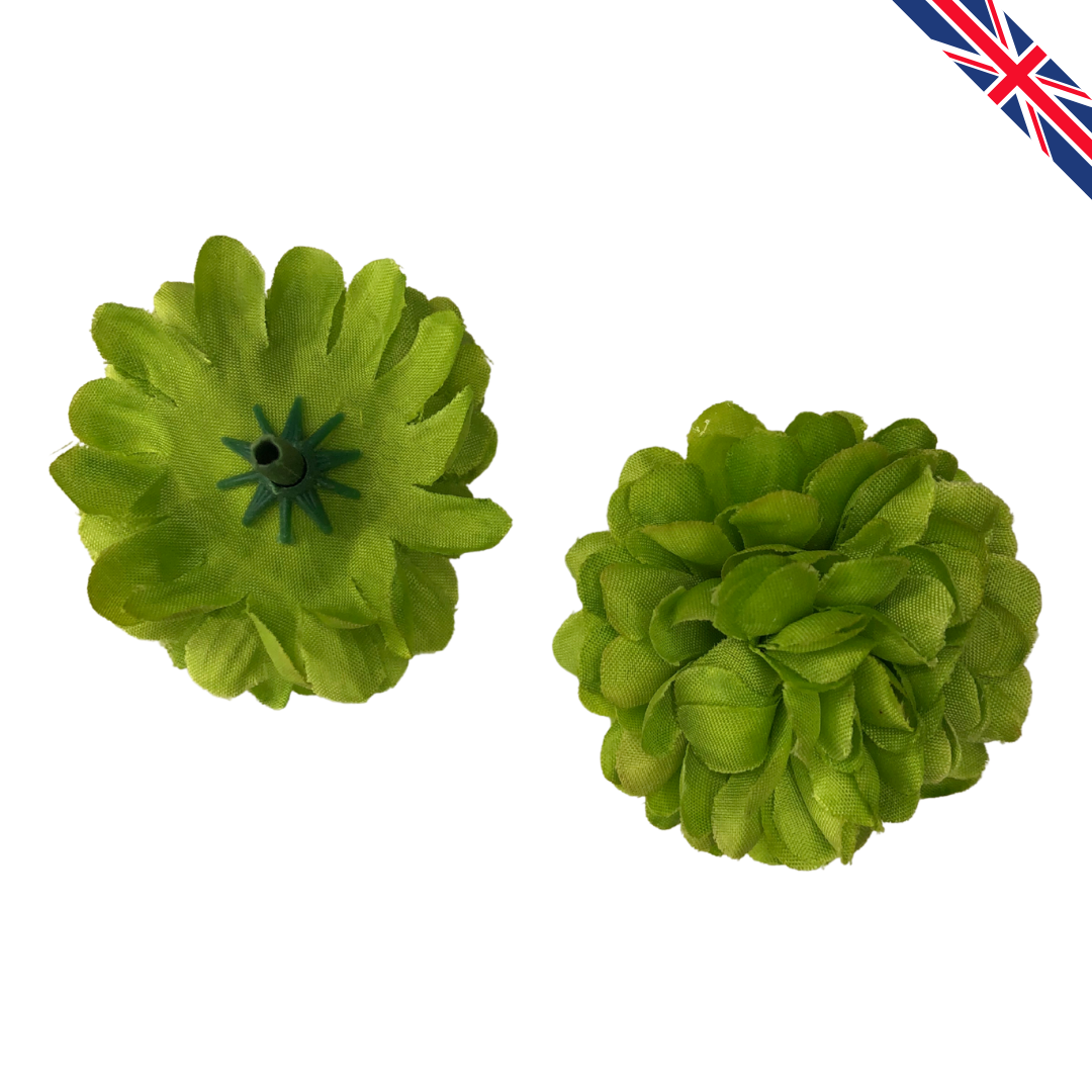 Green Artificial Silk Carnation Flower Heads – 50 Pcs (5 cm)