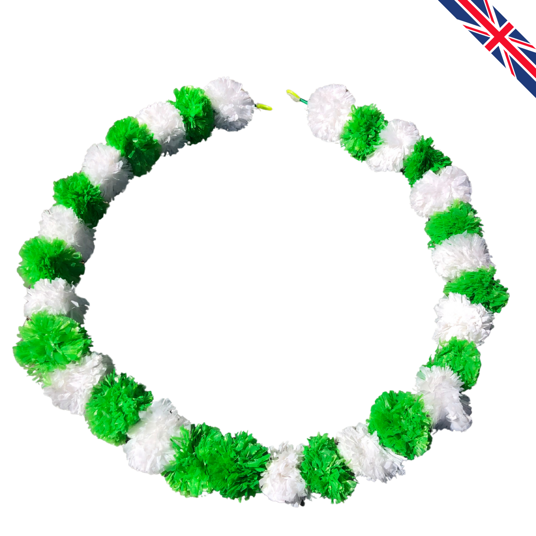 Green & White Artificial Marigold Flower Garlands – 5 Pack (5ft) | Dual Colour Indian & Pakistani Wedding, Haldi, Mehndi, Dholki, Sangeet & Festival Hanging Décor