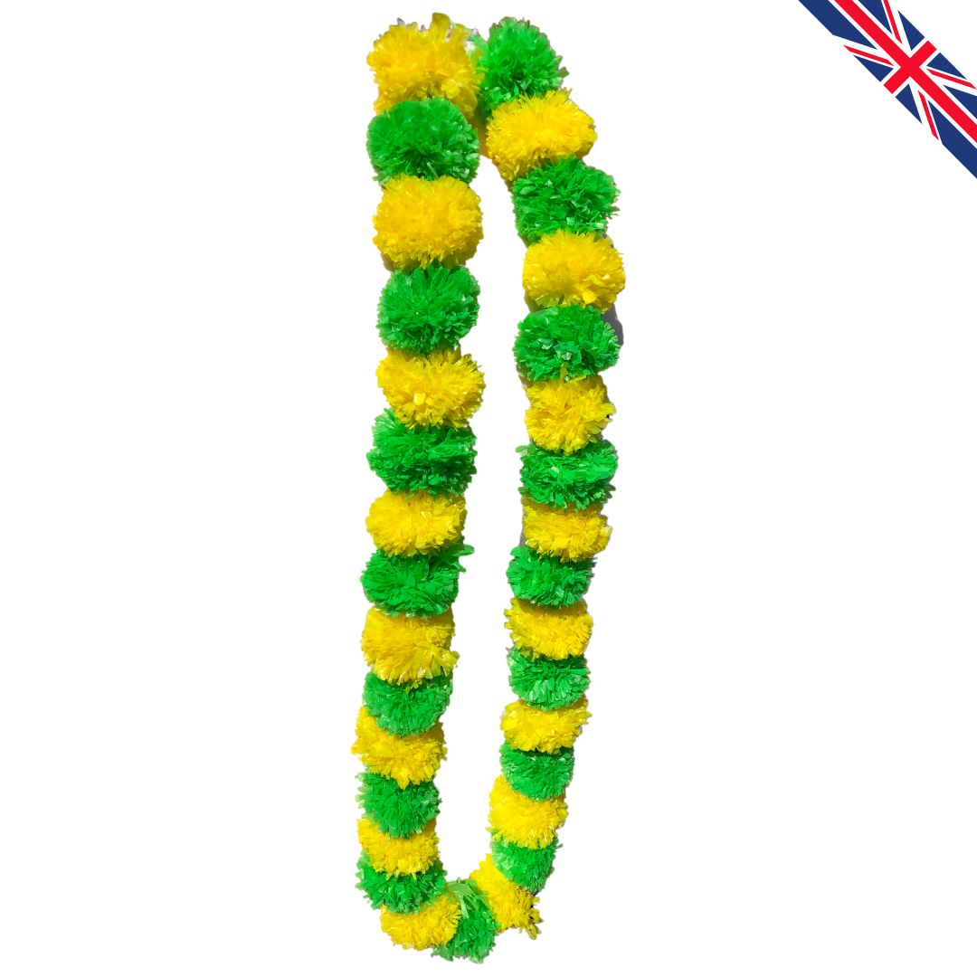 Green & Yellow Artificial Marigold Flower Garlands – 5 Pack (5ft) | Dual Colour Indian & Pakistani Wedding, Haldi, Mehndi, Dholki, Sangeet & Festival Hanging Décor