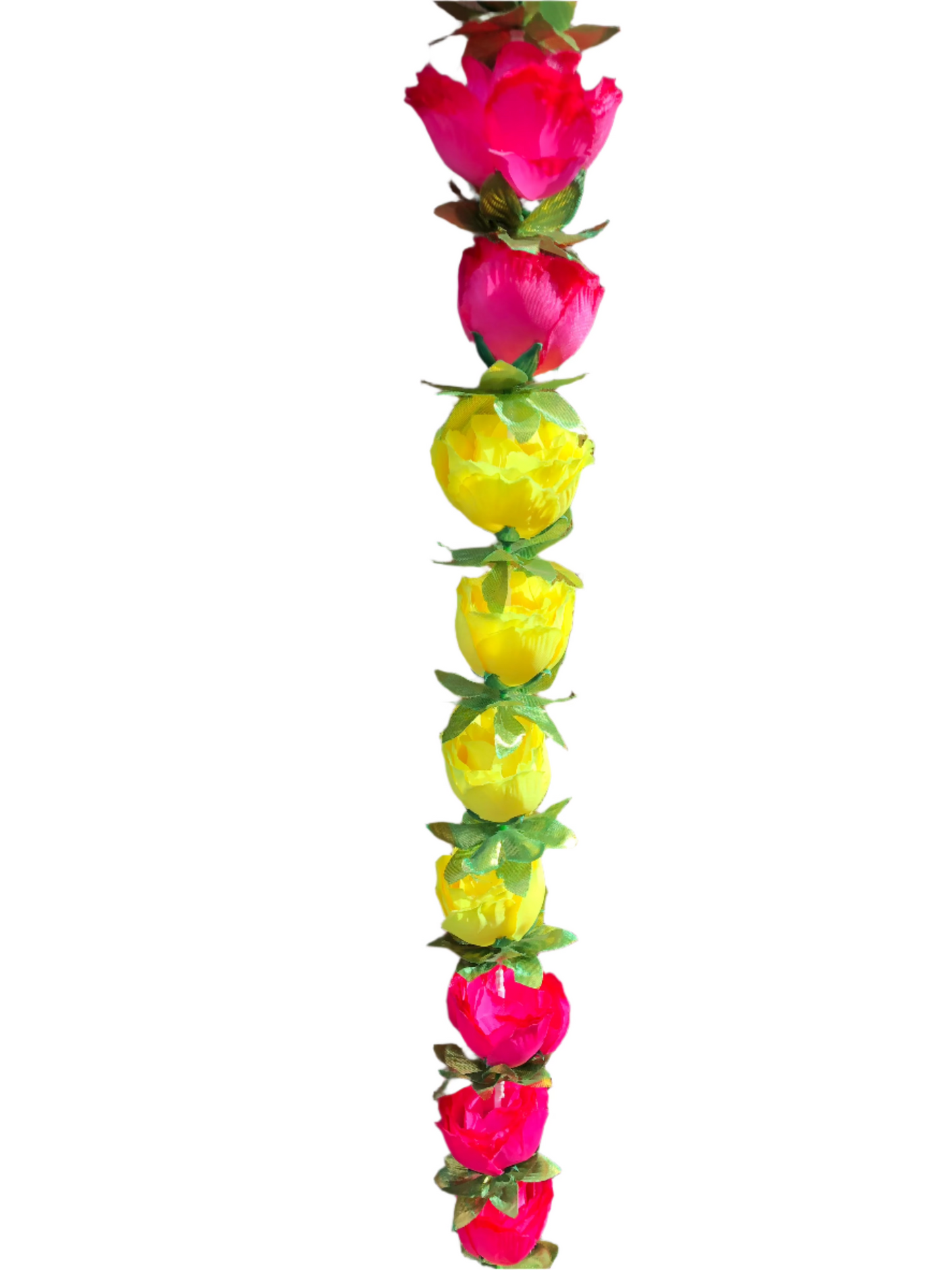 Hot Pink & Yellow Artificial Rose Flower Garlands R009 – 2 Pack (5ft) | Indian & Pakistani Wedding, Haldi, Mehndi, Sangeet & Festival Décor