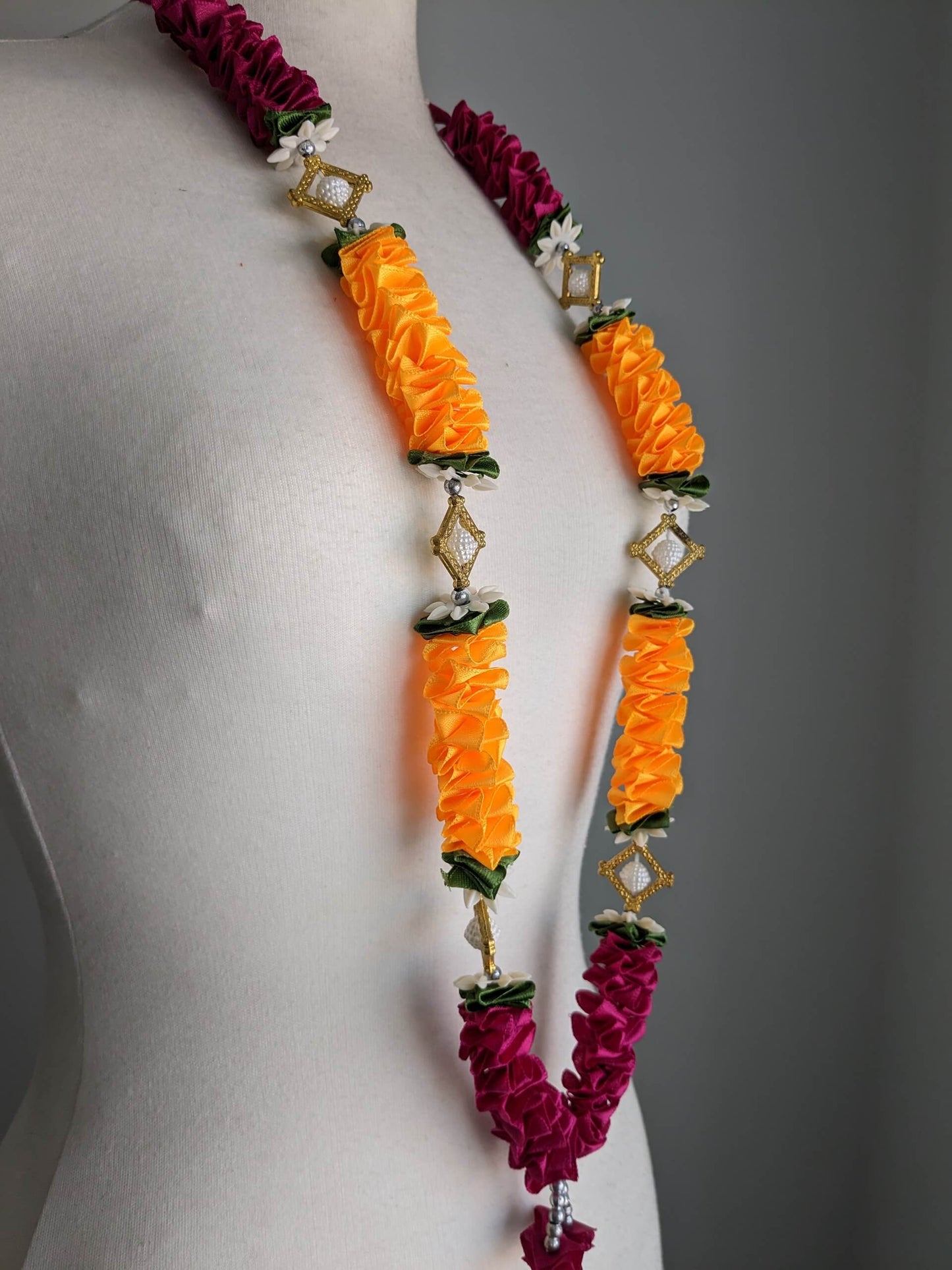 Milni Haar MH017 - Artificial Satin Ribbon Flower Neck Garland (60cm) | Indian & Pakistani Wedding Ceremony