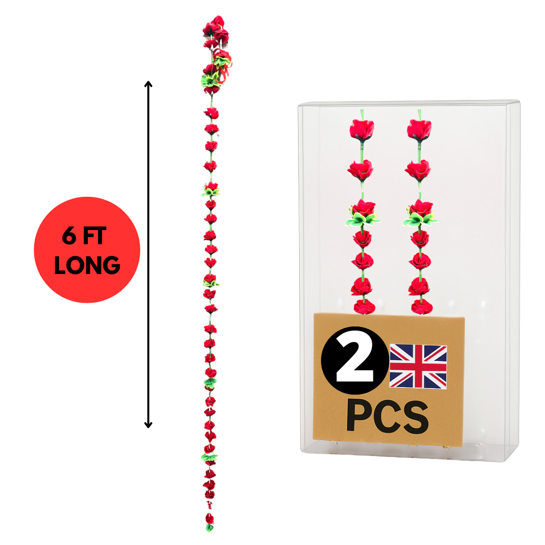 Mini Red Artificial Rose Flower Garlands R012 – 2 Pack (6ft) | Indian & Pakistani Wedding, Haldi, Mehndi, Dholki, Sangeet & Festival Hanging Décor