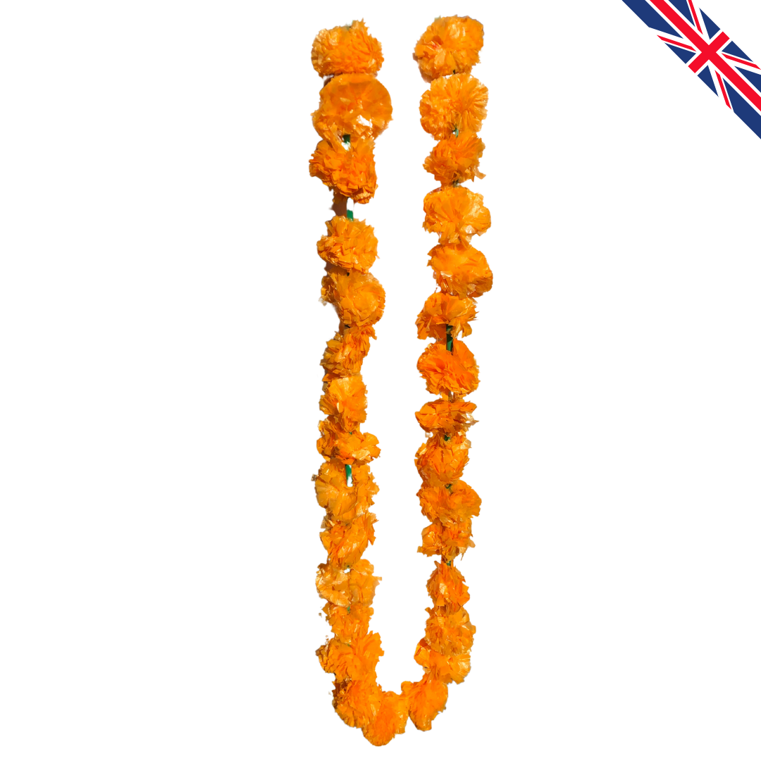 Orange Artificial Marigold Flower Garlands – 5 Pack (5ft) | Indian & Pakistani Wedding, Haldi, Mehndi, Dholki, Sangeet & Festival Hanging Décor