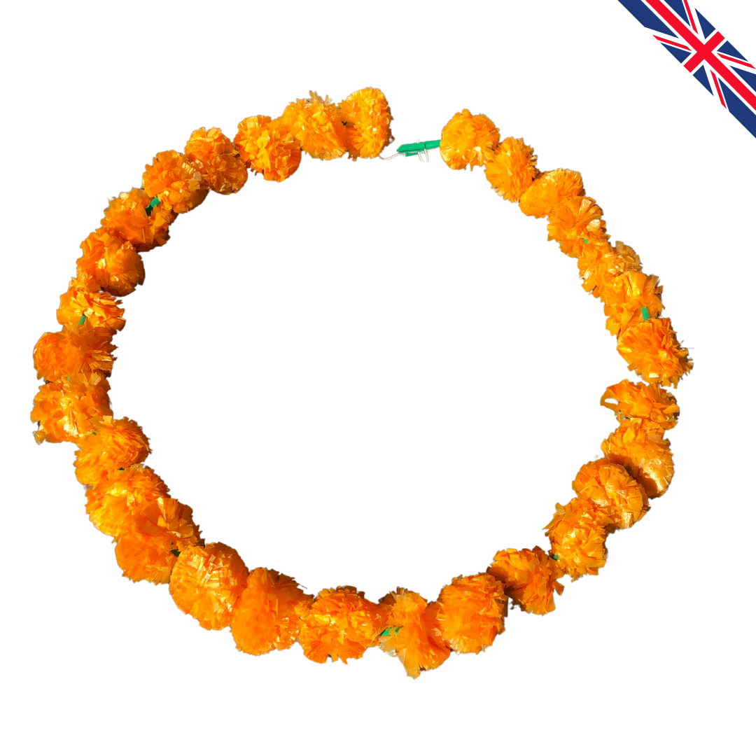 Orange Artificial Marigold Flower Garlands – 5 Pack (5ft) | Indian & Pakistani Wedding, Haldi, Mehndi, Dholki, Sangeet & Festival Hanging Décor