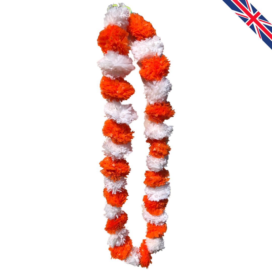 Orange & White Artificial Marigold Flower Garlands – 5 Pack (5ft) | Dual Colour Indian & Pakistani Wedding, Haldi, Mehndi, Dholki, Sangeet & Festival Hanging Décor