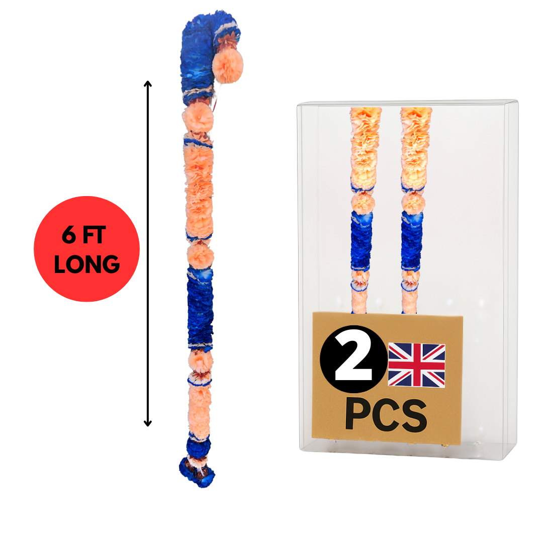 Peach & Blue Artificial Flowers Deluxe Garlands MX016 – 2 Pack (6ft) | Indian & Pakistani Wedding, Haldi, Mehndi, Dholki, Sangeet & Festival Hanging Décor