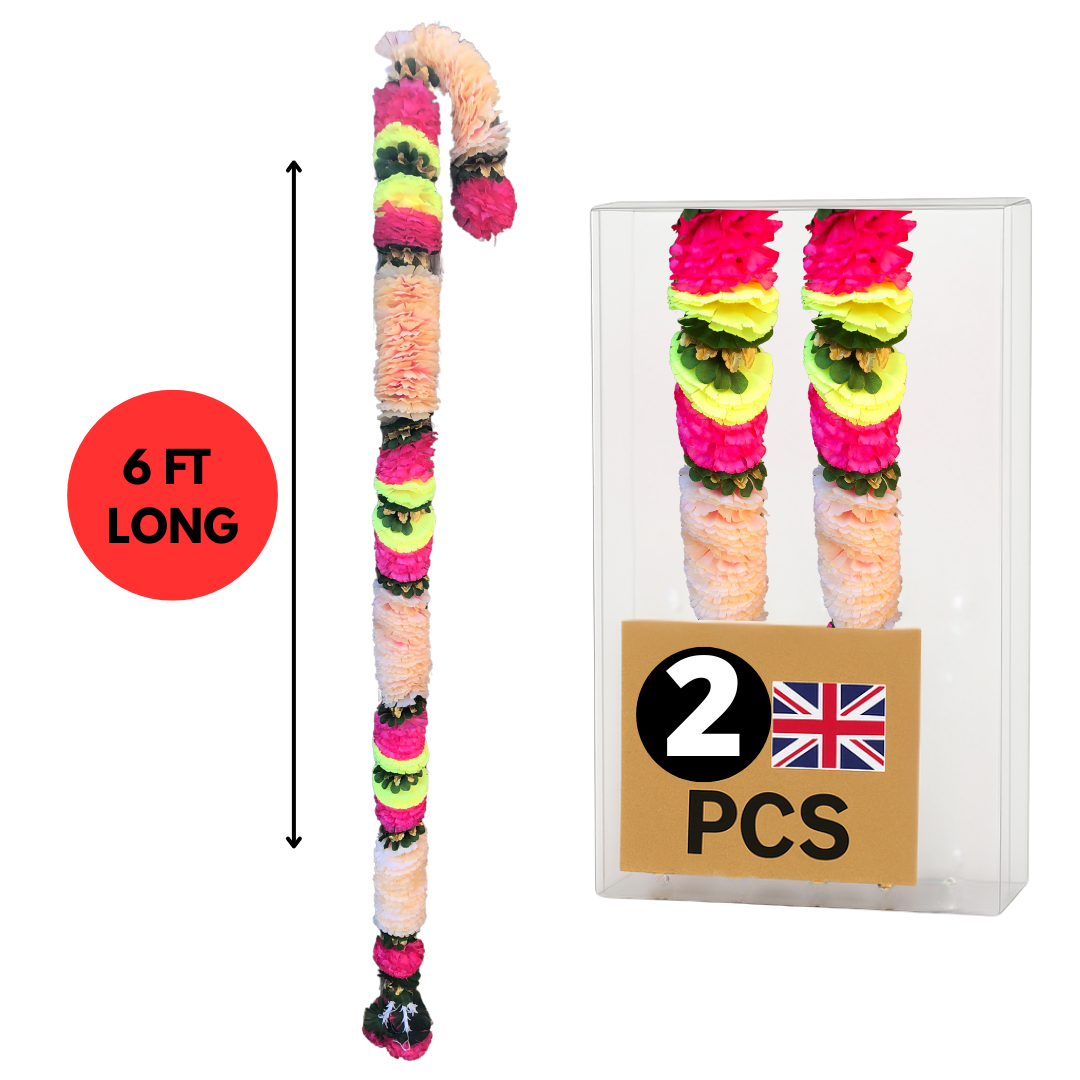 Peach & Magenta Artificial Flowers Deluxe Garlands MX019 – 2 Pack (6ft) | Indian & Pakistani Wedding, Haldi, Mehndi, Dholki, Sangeet & Festival Hanging Décor