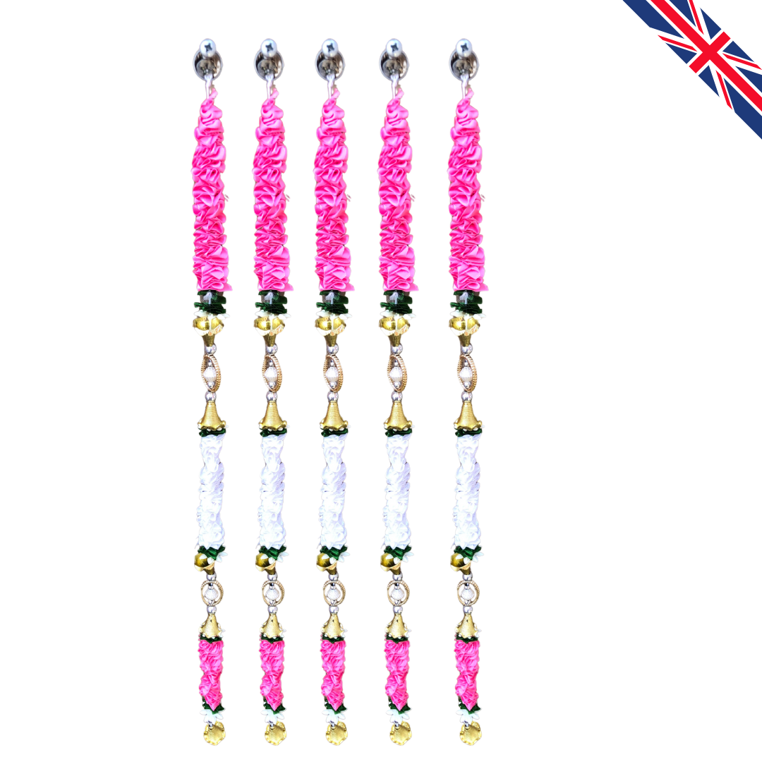 Pink Satin Ribbon Garland TSP1 - Small Artificial Garlands - 5 Pack (2ft) | Indian & Pakistani Wedding, Haldi, Mehndi, Dholki, Sangeet & Festival Hanging Décor