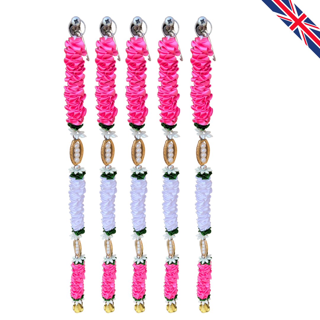 Pink Satin Ribbon Garland TSP2 - Small Artificial Garlands - 5 Pack (2ft) | Indian & Pakistani Wedding, Haldi, Mehndi, Dholki, Sangeet & Festival Hanging Décor
