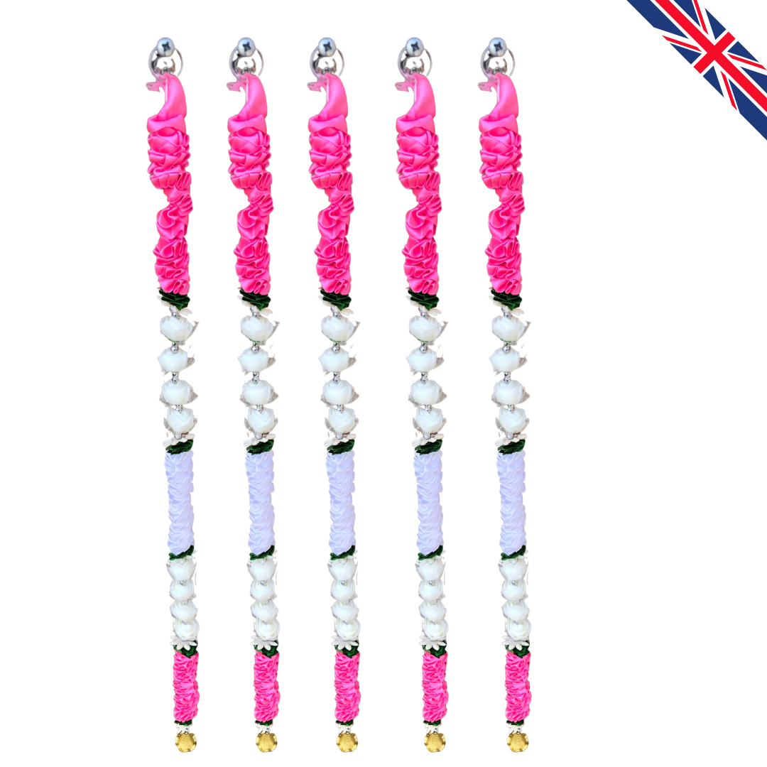 Pink Satin Ribbon Garland TSP3 - Small Artificial Garlands - 5 Pack (2ft) | Indian & Pakistani Wedding, Haldi, Mehndi, Dholki, Sangeet & Festival Hanging Décor