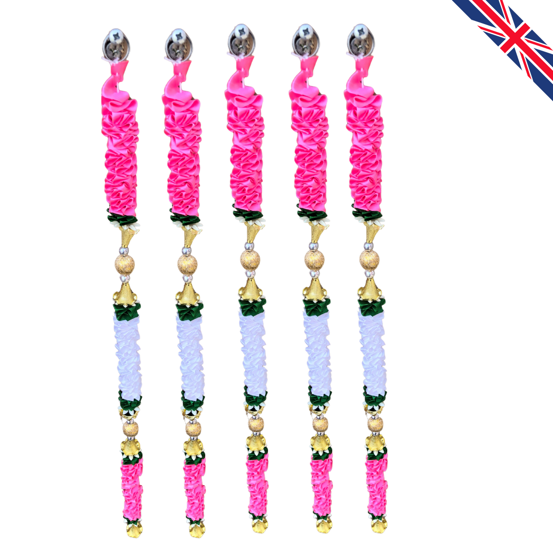 Pink Satin Ribbon Garland TSP4 - Small Artificial Garlands - 5 Pack (2ft) | Indian & Pakistani Wedding, Haldi, Mehndi, Dholki, Sangeet & Festival Hanging Décor