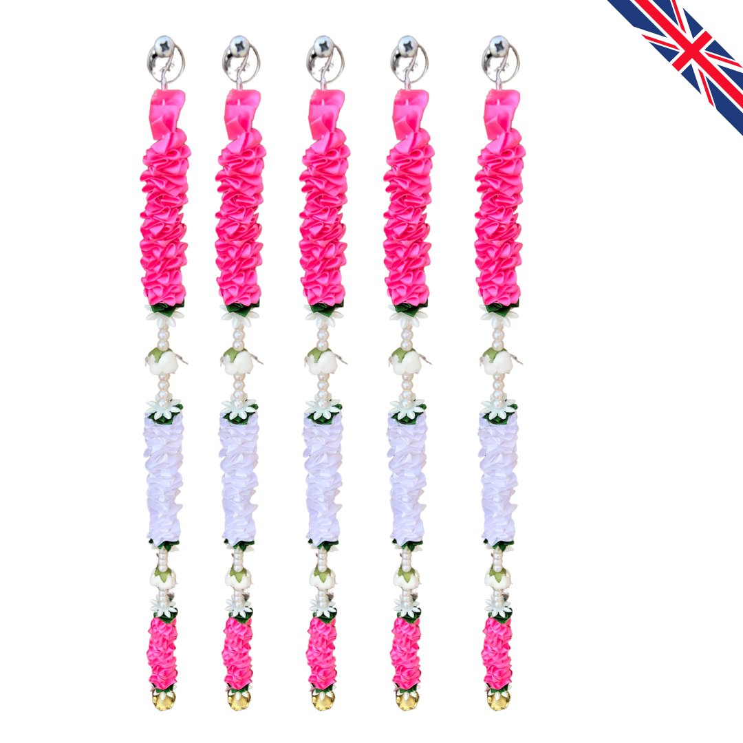 Pink Satin Ribbon Garland TSP5 - Small Artificial Garlands - 5 Pack (2ft) | Indian & Pakistani Wedding, Haldi, Mehndi, Dholki, Sangeet & Festival Hanging Décor