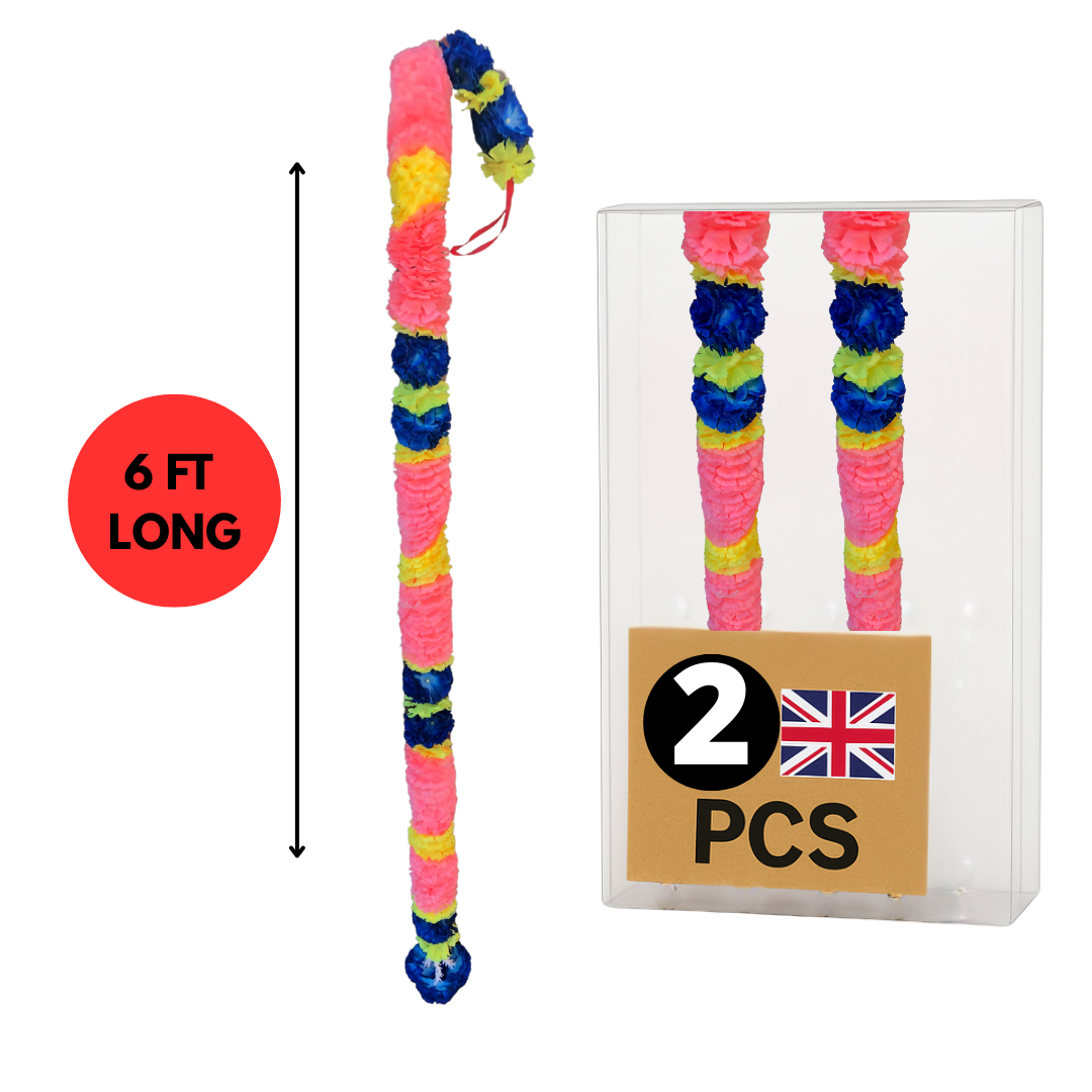 Pink & Royal Blue Fluffy Artificial Flowers Deluxe Garlands MX005 – 2 Pack (6ft) | Indian & Pakistani Wedding, Haldi, Mehndi, Dholki, Sangeet & Festival Hanging Décor