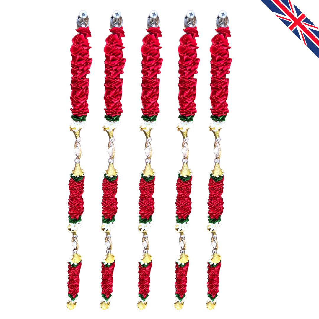 Red Satin Ribbon Garland TSR1 - Small Artificial Garlands - 5 Pack (2ft) | Indian & Pakistani Wedding, Haldi, Mehndi, Dholki, Sangeet & Festival Hanging Décor