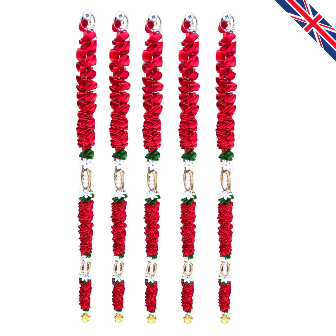 Red Satin Ribbon Garland TSR2 - Small Artificial Garlands - 5 Pack (2ft) | Indian & Pakistani Wedding, Haldi, Mehndi, Dholki, Sangeet & Festival Hanging Décor