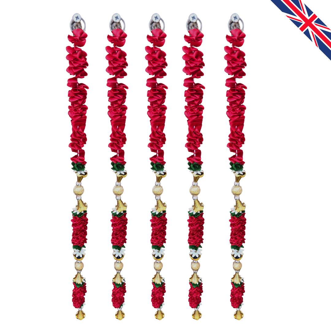 Red Satin Ribbon Garland TSR4 - Small Artificial Garlands - 5 Pack (2ft) | Indian & Pakistani Wedding, Haldi, Mehndi, Dholki, Sangeet & Festival Hanging Décor
