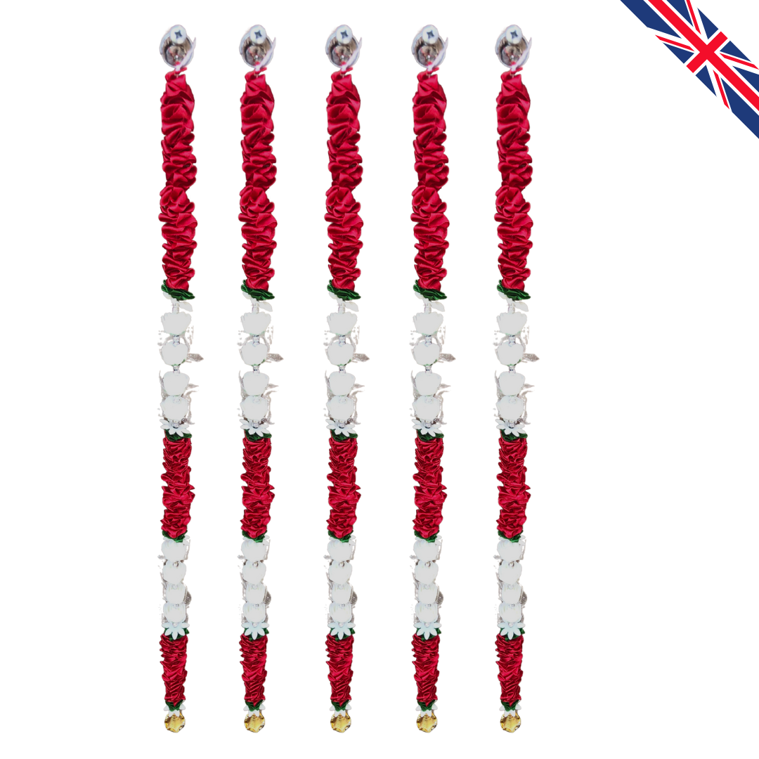 Red Satin Ribbon Garland TSR5 - Small Artificial Garlands - 5 Pack (2ft) | Indian & Pakistani Wedding, Haldi, Mehndi, Dholki, Sangeet & Festival Hanging Décor