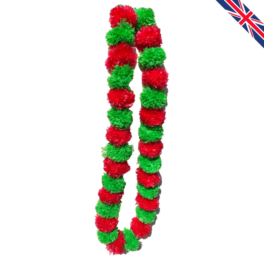 Red & Green Artificial Marigold Flower Garlands – 5 Pack (5ft) | Dual Colour Indian & Pakistani Wedding, Haldi, Mehndi, Dholki, Sangeet & Festival Hanging Décor