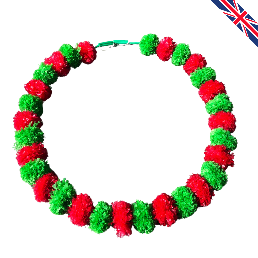 Red & Green Artificial Marigold Flower Garlands – 5 Pack (5ft) | Dual Colour Indian & Pakistani Wedding, Haldi, Mehndi, Dholki, Sangeet & Festival Hanging Décor