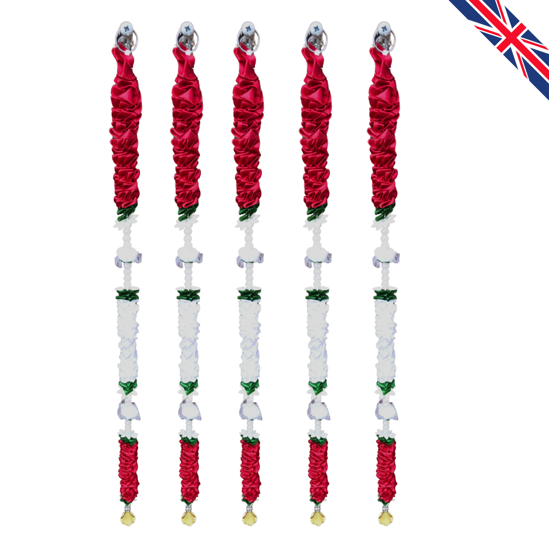 Red & White Satin Ribbon Garland TSRW4 - Small Artificial Garlands - 5 Pack (2ft) | Indian & Pakistani Wedding, Haldi, Mehndi, Dholki, Sangeet & Festival Hanging Décor