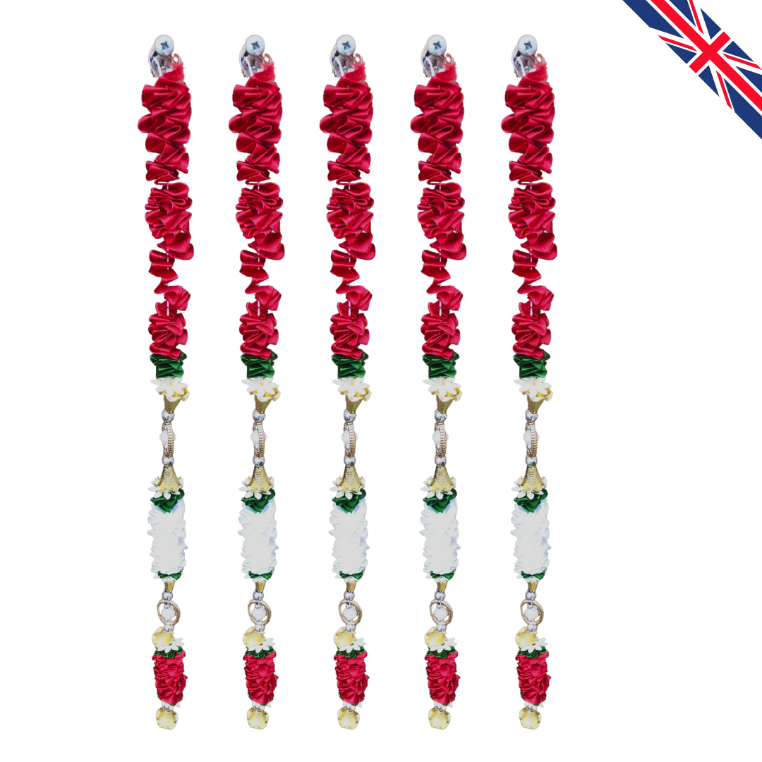 Red & White Satin Ribbon Garland TSRW5 - Small Artificial Garlands - 5 Pack (2ft) | Indian & Pakistani Wedding, Haldi, Mehndi, Dholki, Sangeet & Festival Hanging Décor