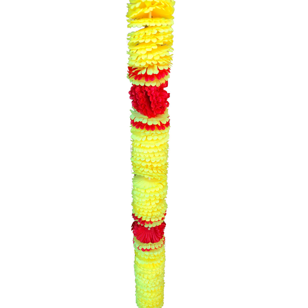 Red & Yellow Artificial Flowers Deluxe Garlands MX020 – 2 Pack (6ft) | Indian & Pakistani Wedding, Haldi, Mehndi, Dholki, Sangeet & Festival Hanging Décor