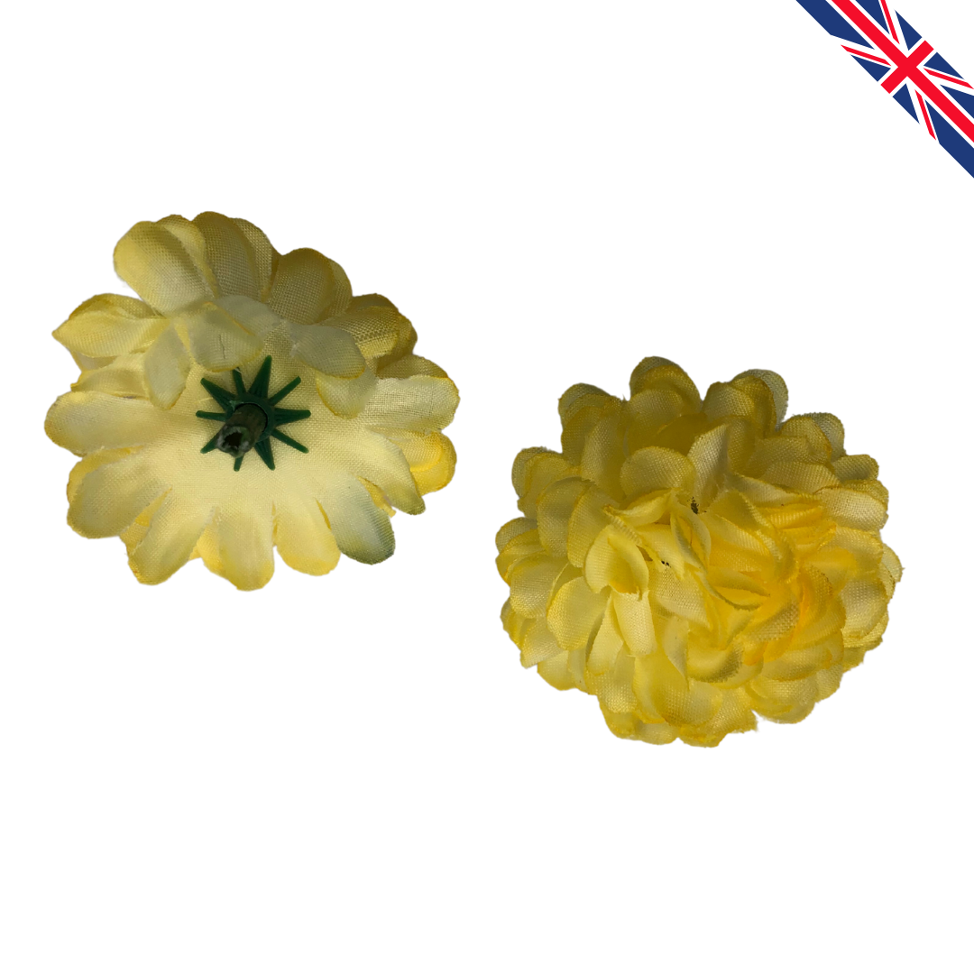 Soft Pastel Yellow Artificial Silk Carnation Flower Heads – 50 Pcs (5 cm)