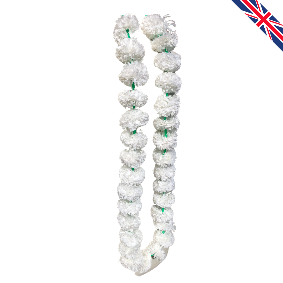 White Artificial Marigold Flower Garlands – 5 Pack (5ft) | Indian & Pakistani Wedding, Haldi, Mehndi, Dholki, Sangeet & Festival Hanging Décor