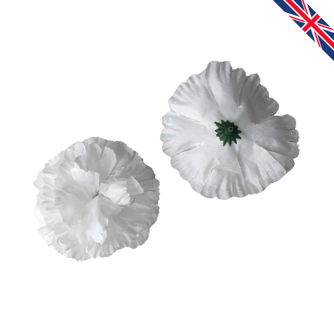 White Artificial Silk Flower Heads – 50 Pcs (9 cm)