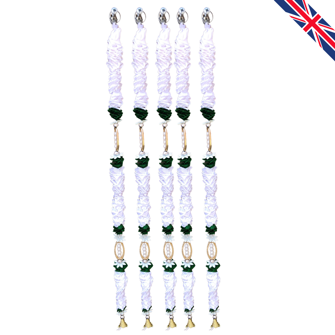 White Satin Ribbon Garland TSW1 - Small Artificial Garlands - 5 Pack (2ft) | Indian & Pakistani Wedding, Haldi, Mehndi, Dholki, Sangeet & Festival Hanging Décor