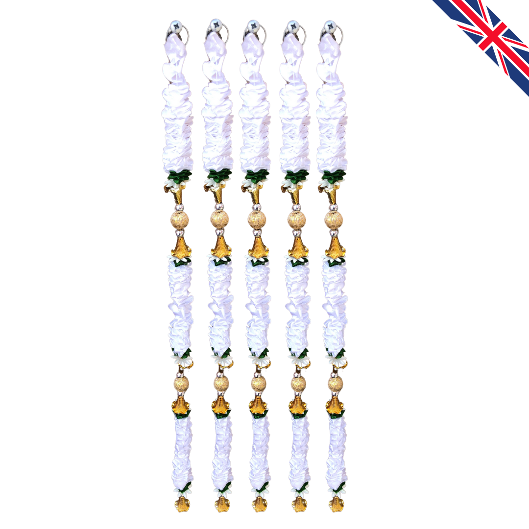 White Satin Ribbon Garland TSW2 - Small Artificial Garlands - 5 Pack (2ft) | Indian & Pakistani Wedding, Haldi, Mehndi, Dholki, Sangeet & Festival Hanging Décor