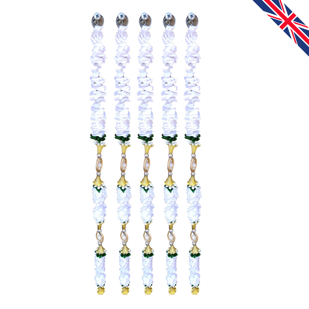 White Satin Ribbon Garland TSW3 - Small Artificial Garlands - 5 Pack (2ft) | Indian & Pakistani Wedding, Haldi, Mehndi, Dholki, Sangeet & Festival Hanging Décor
