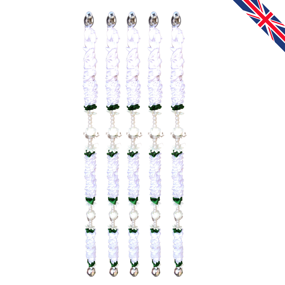 White Satin Ribbon Garland TSW4 - Small Artificial Garlands - 5 Pack (2ft) | Indian & Pakistani Wedding, Haldi, Mehndi, Dholki, Sangeet & Festival Hanging Décor