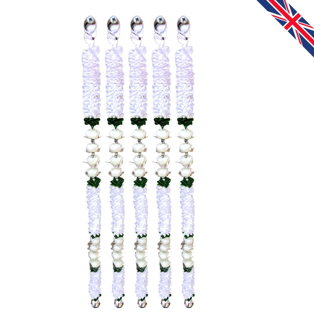 White Satin Ribbon Garland TSW5 - Small Artificial Garlands - 5 Pack (2ft) | Indian & Pakistani Wedding, Haldi, Mehndi, Dholki, Sangeet & Festival Hanging Décor