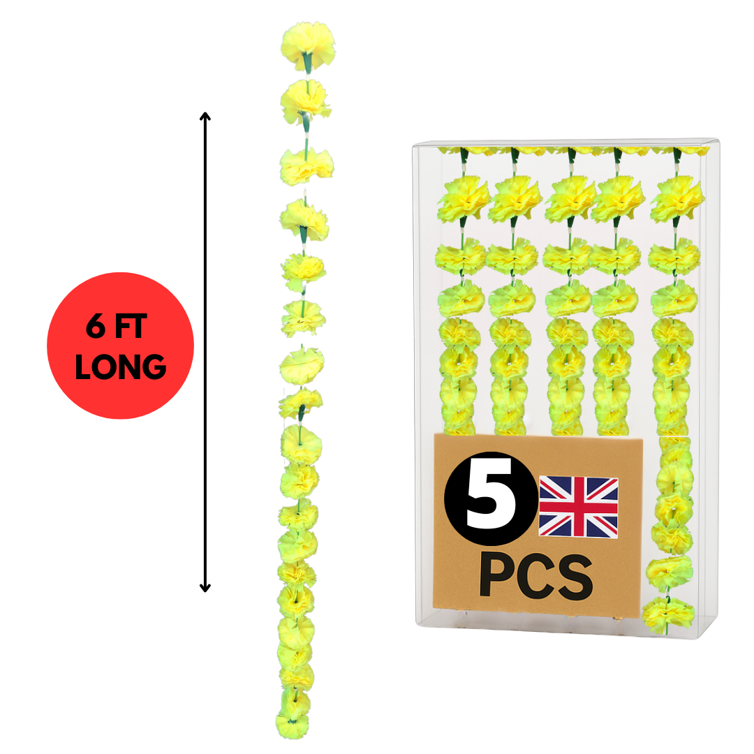 Yellow Artificial Flower Ruffled Layered Petals Garlands NKB003 – 5 Pack (6ft) | Indian & Pakistani Wedding, Haldi, Mehndi, Dholki, Sangeet & Festival Hanging Décor