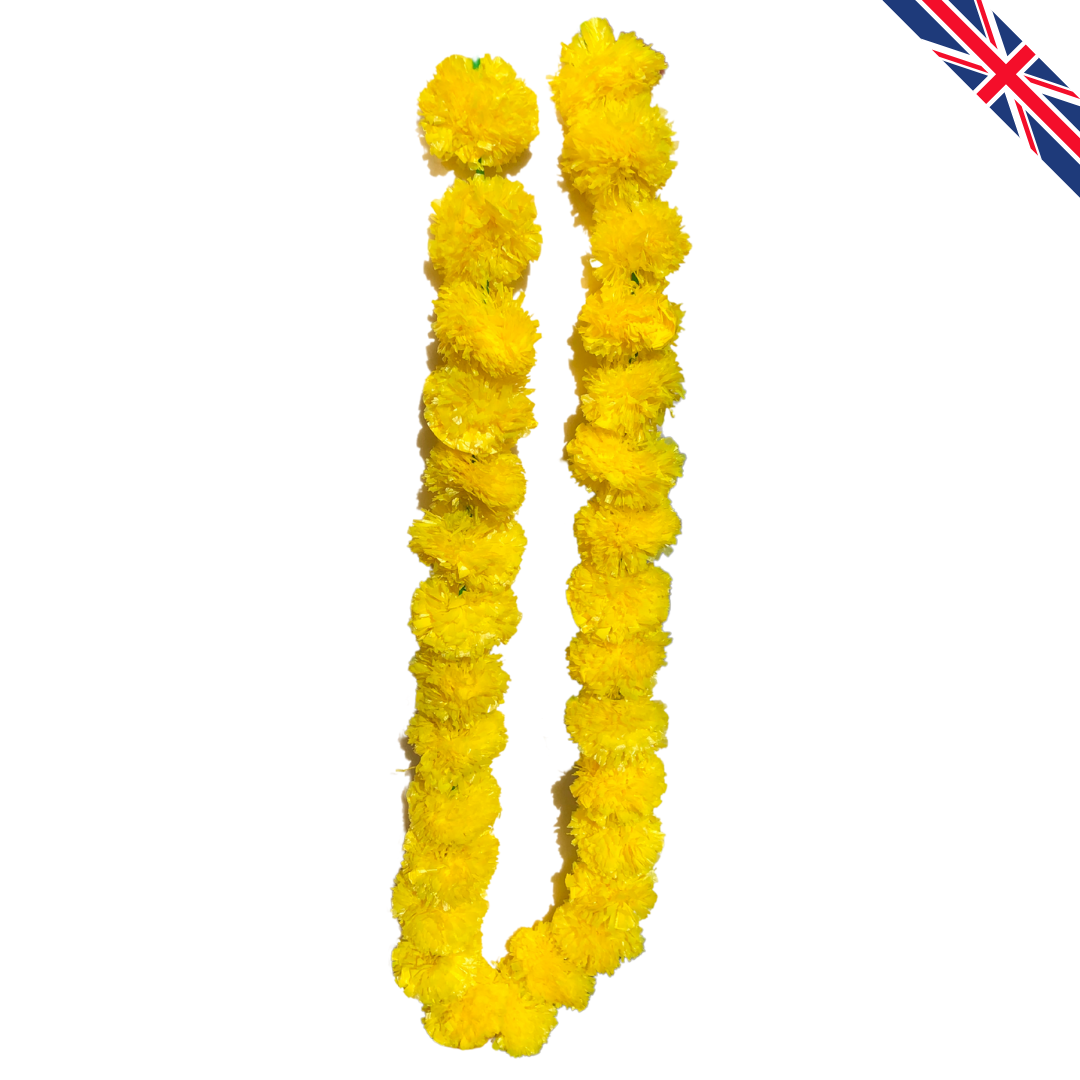 Yellow Artificial Marigold Flower Garlands – 5 Pack (5ft) | Indian & Pakistani Wedding, Haldi, Mehndi, Dholki, Sangeet & Festival Hanging Décor