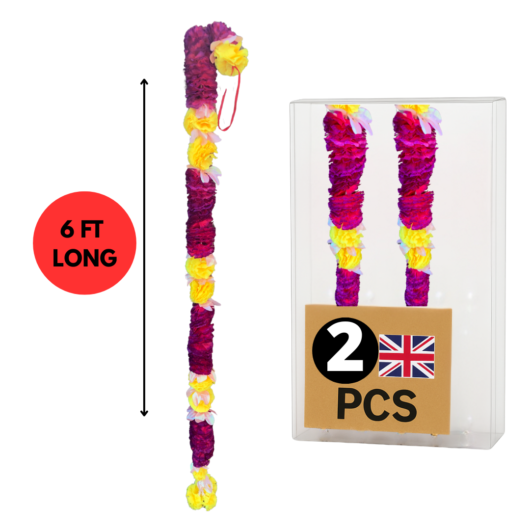 Yellow & Fuchsia Artificial Flowers Deluxe Garlands MX017 – 2 Pack (6ft) | Indian & Pakistani Wedding, Haldi, Mehndi, Dholki, Sangeet & Festival Hanging Décor