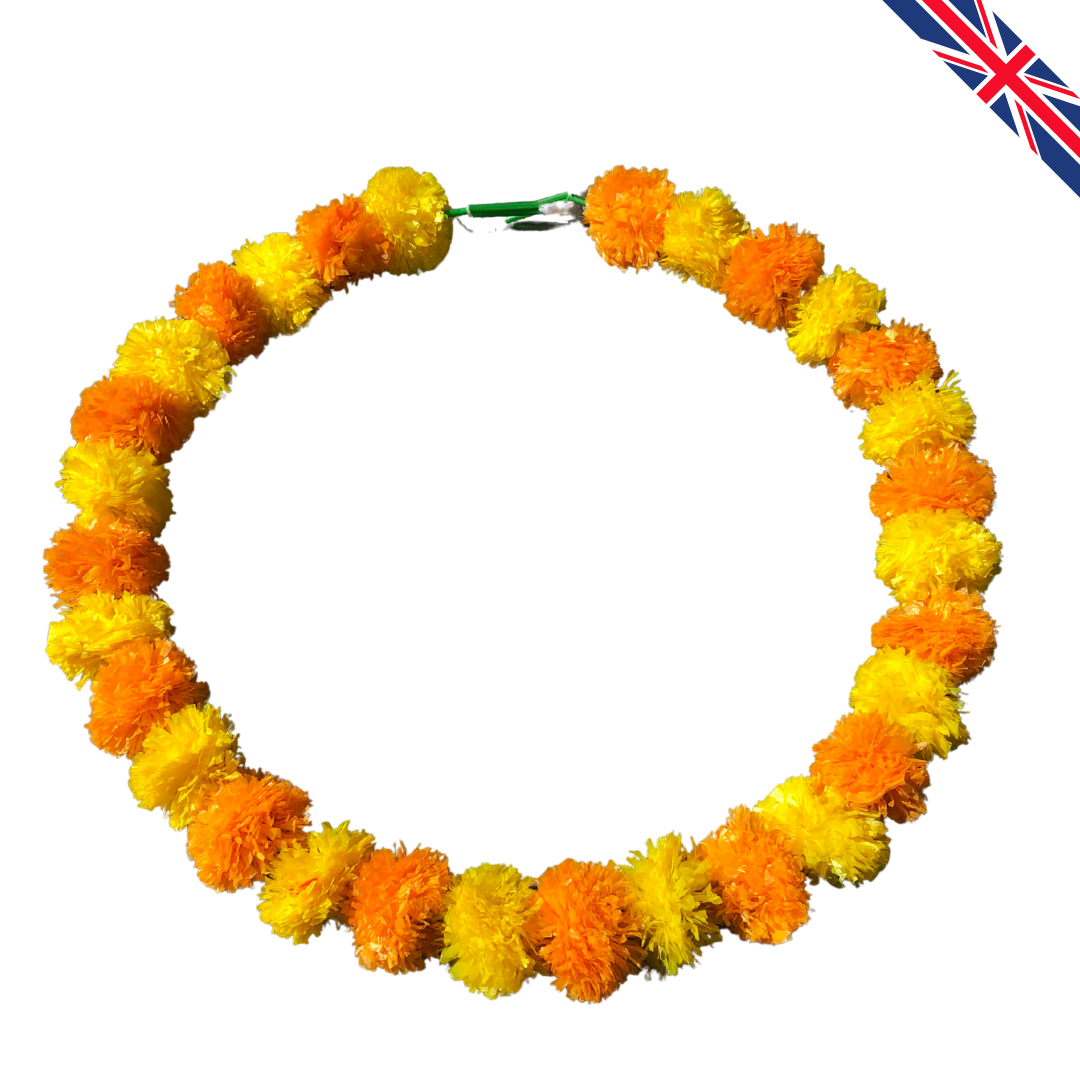 Yellow & Orange Artificial Marigold Flower Garlands – 5 Pack (5ft) | Dual Colour Indian & Pakistani Wedding, Haldi, Mehndi, Dholki, Sangeet & Festival Hanging Décor