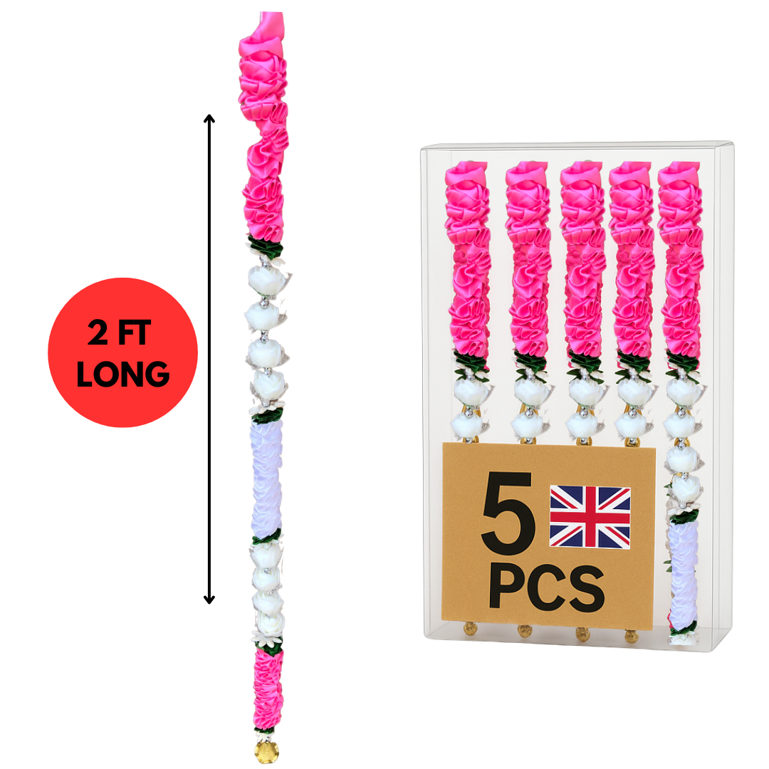 Pink Satin Ribbon Garland TSP3 - Small Artificial Garlands - 5 Pack (2ft) | Indian & Pakistani Wedding, Haldi, Mehndi, Dholki, Sangeet & Festival Hanging Décor