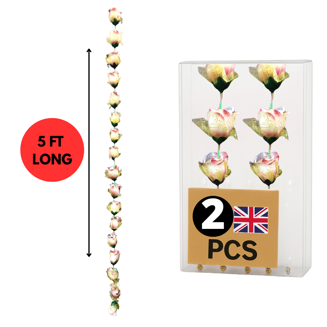 Soft Cream Artificial Rose Flower Garlands R001 – 2 Pack (5ft) | Indian & Pakistani Wedding, Haldi, Mehndi, Dholki, Sangeet & Festival Hanging Décor