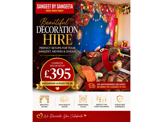 Beautiful Ladies Sangeet Decoration Hire from £395 – Available UK Nationwide
