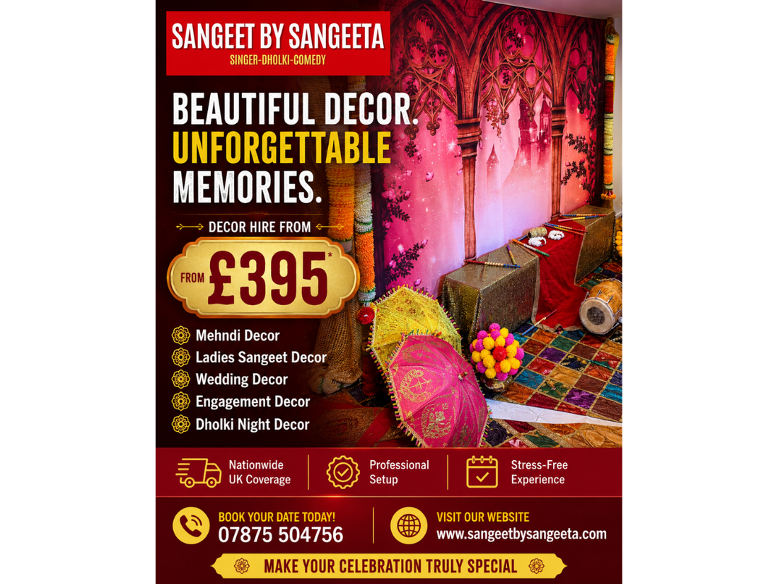 Stunning Mehndi & Ladies Sangeet Decor Hire From £395 – Available Nationwide Across The UK