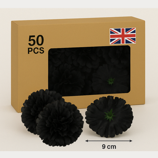 Black Artificial Silk Flower Heads – 50 Pcs (9 cm)
