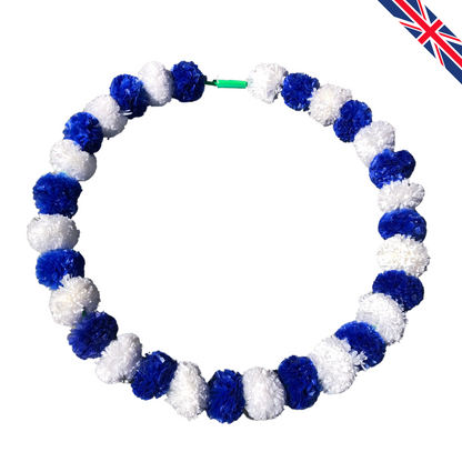 Blue & White Artificial Marigold Flower Garlands – 5 Pack (5ft) | Dual Colour Indian & Pakistani Wedding, Haldi, Mehndi, Dholki, Sangeet & Festival Hanging Décor