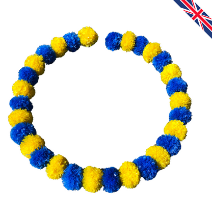 Blue & Yellow Artificial Marigold Flower Garlands – 5 Pack (5ft) | Dual Colour Indian & Pakistani Wedding, Haldi, Mehndi, Sangeet & Festival Décor
