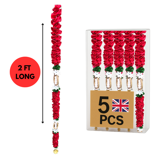 Red Satin Ribbon Garland TSR2 - Small Artificial Garlands - 5 Pack (2ft) | Indian & Pakistani Wedding, Haldi, Mehndi, Dholki, Sangeet & Festival Hanging Décor