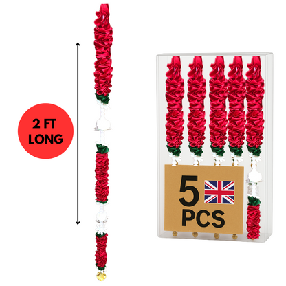 Red Satin Ribbon Garland TSR3 - Small Artificial Garlands - 5 Pack (2ft) | Indian & Pakistani Wedding, Haldi, Mehndi, Dholki, Sangeet & Festival Hanging Décor